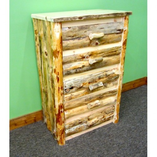 Northern Rustic Pine 5 Drawer Log Dresser